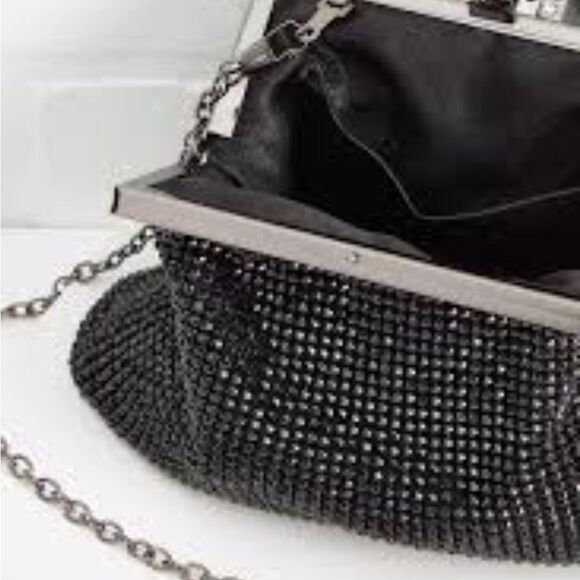 La Regale black metal beaded clutch evening bag with chain - Picture 4 of 6